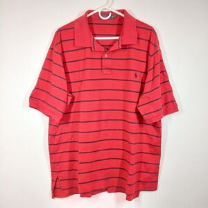Ralph Lauren Polo Shirt Men 2XLT Red Cotton Striped Short Sleeve Summer